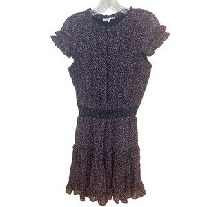REBECCA MINKOFF Mini Dress Size S Black Pink Floral Ruffled Smocked Tiered